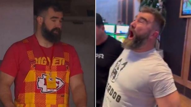 Over Excited Jason Kelce Pee on his Pants as he Celebrates Chiefs Super  Bowl Win